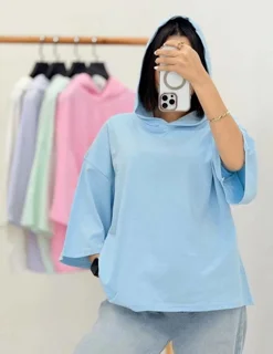 تیشرت باکسی کلاهدار (جنس گلکسی نخ پنبه)